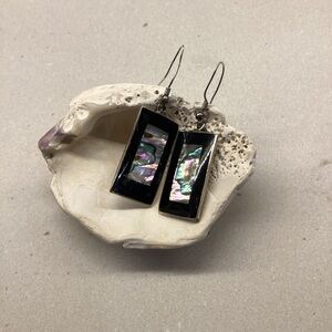 Vintage 80s Abalone Shell Alpaca Mexico Silver Earrings
